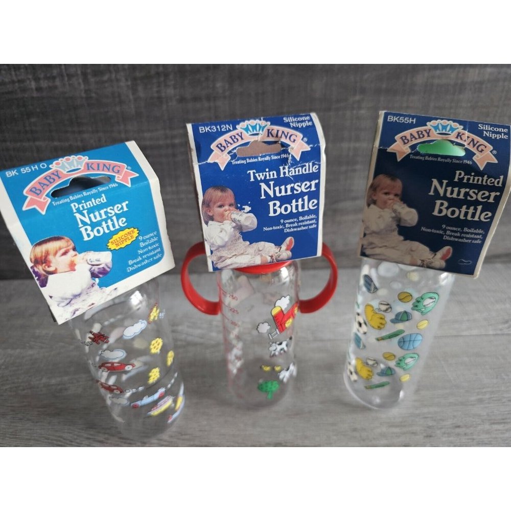 Vintage Baby King Printed Nurser Bottle LOT of 3 1993 2001 Vintage *RARE* New